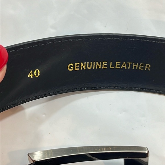 BLACK LEATHER PLAIN Belt 37-41” DNL6664 brushed silver square buckle career men - Picture 2 of 8